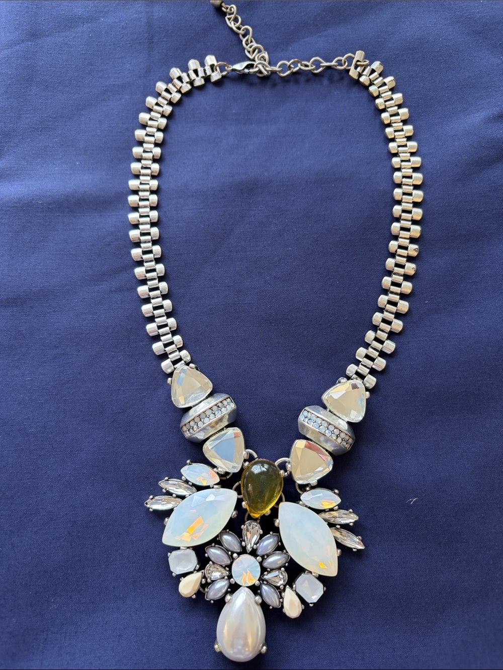 Chico's Silver-Tone Opalescent Statement Necklace with Yellow Accent